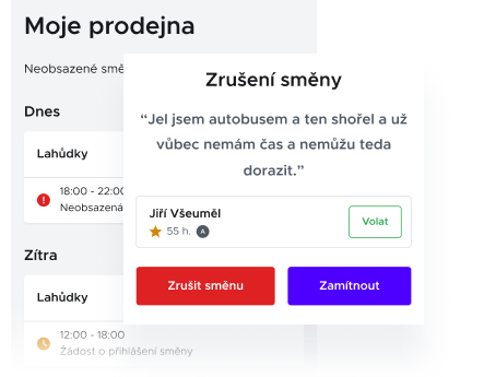 Přihlašení a odhlašení ze směny